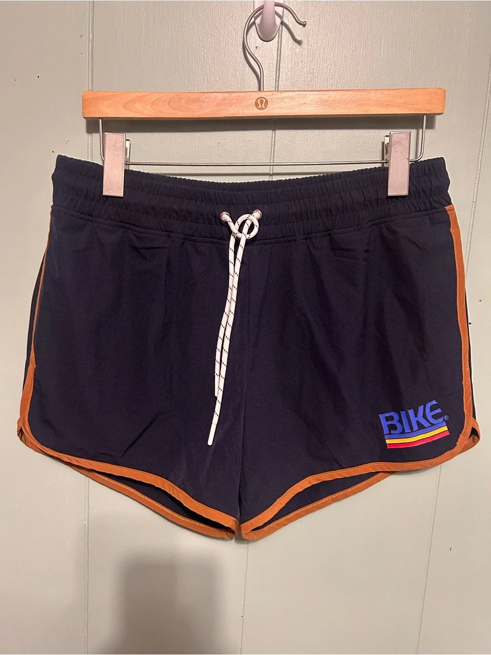 BIKE Men's Retro Navy Athletic Shorts with Tan Contrast Trim